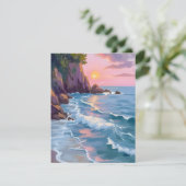 Coastal Cotton Candy Sunset Watercolor Paint Card (Stehend Vorderseite)