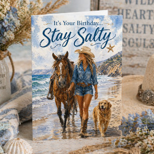 Coastal Cowgirl Bleib Salzig Sommer Geburtstagskar Karte