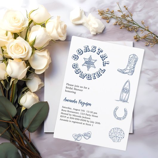Coastal Cowgirl Blue Beach Brautparty Einladung