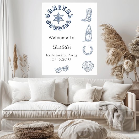 Coastal Cowgirl Blue Beach Junggeselinnen-Abschied Poster