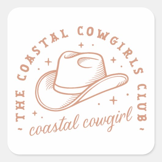 Coastal Cowgirl Western Beach Country Mädchen brau Quadratischer Aufkleber (Vorderseite)
