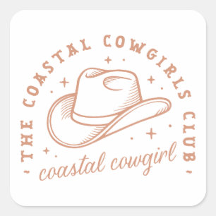 Coastal Cowgirl Western Beach Country Mädchen brau Quadratischer Aufkleber