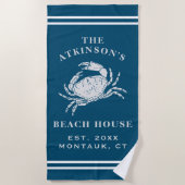 Coastal Crab Beach House Rustikale Familienname Na Strandtuch (Vorderseite)