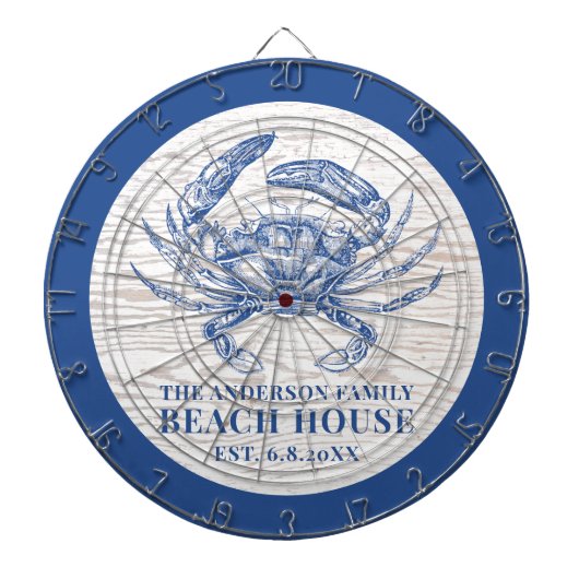 Coastal Crab Beach House Rustikaler Name Dartscheibe (vorne)