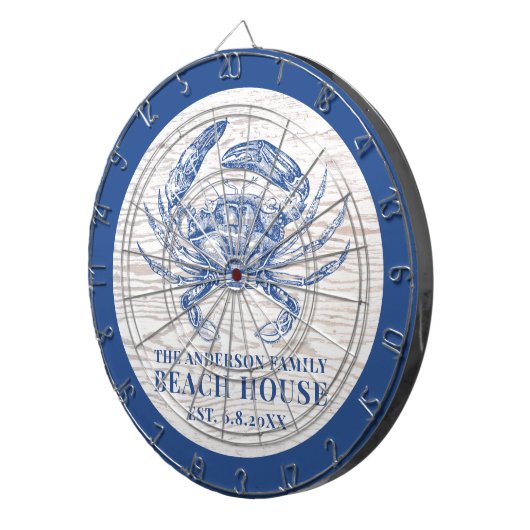 Coastal Crab Beach House Rustikaler Name Dartscheibe (Vorderseite rechts)