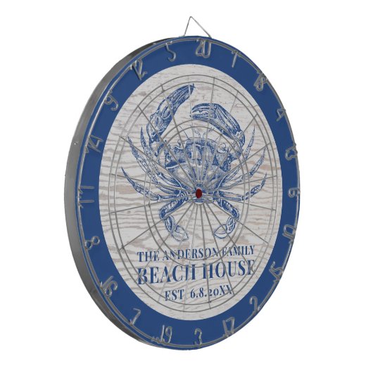 Coastal Crab Beach House Rustikaler Name Dartscheibe (Vorderseite Links)