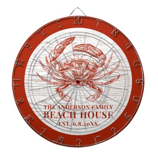 Coastal Crab Beach House Rustikaler Name Dartscheibe (vorne)