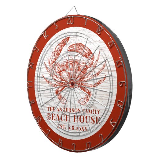 Coastal Crab Beach House Rustikaler Name Dartscheibe (Vorderseite rechts)