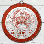 Coastal Crab Beach House Rustikaler Name Dartscheibe<br><div class="desc">Dieses Dartboard verfügt über eine Vintage rote Krabbe mit Ihrem Familiennamen auf einem Imitat weiß gewaschenen Holzhintergrund. Pingpong Paddeln machen aus diesem Haus ein einzigartiges Tischtennis-Paddelhaus. Es gibt auch Set mit Maisloch, Bierpongtisch und Golfzubehör. Für Sie entworfen von BlackBerry Boulevard</div>