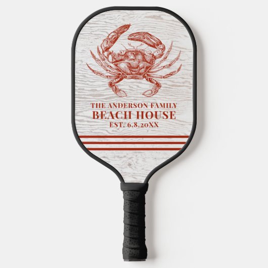 Coastal Crab Beach House Rustikaler Name Pickleball Schläger (Vorderseite)