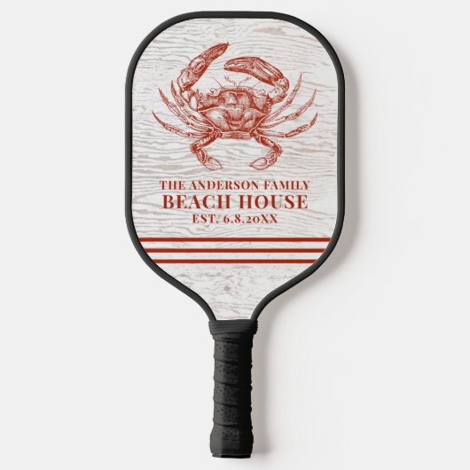 Coastal Crab Beach House Rustikaler Name Pickleball Schläger (Rückseite)