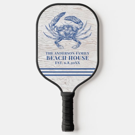 Coastal Crab Beach House Rustikaler Name Pickleball Schläger (Vorderseite)