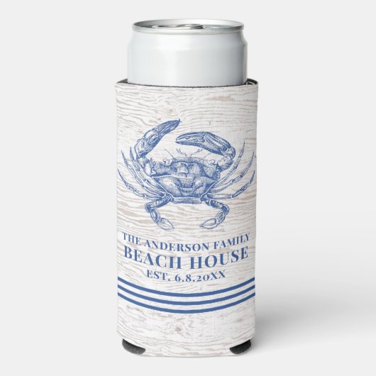 Coastal Crab Beach House Rustikaler Name Selters Dosenkühler (Seltzer Rückseite)