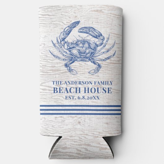 Coastal Crab Beach House Rustikaler Name Selters Dosenkühler (Vorderseite)