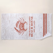 Coastal Crab Beach House Rustikaler Name Strandtuch (Vorderseite)