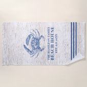 Coastal Crab Beach House Rustikaler Name Strandtuch (Vorderseite)