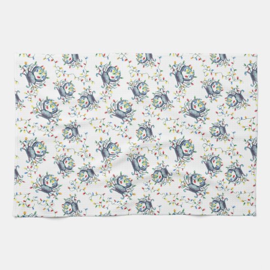 Coastal Crab Christmas Lights Geschirrtuch (Horizontal)