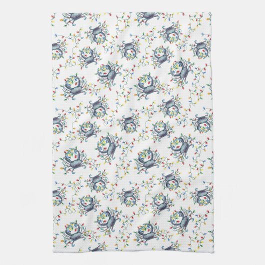 Coastal Crab Christmas Lights Geschirrtuch (Vertikal)