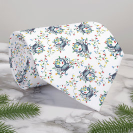 Coastal Crab Christmas Lights Monogram Krawatte