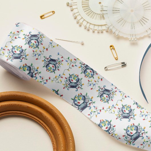 Coastal Crab Christmas Lights Satinband