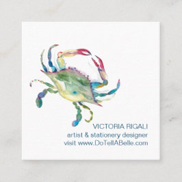 Coastal Crab Watercolor Beach Business Card Quadratische Visitenkarte