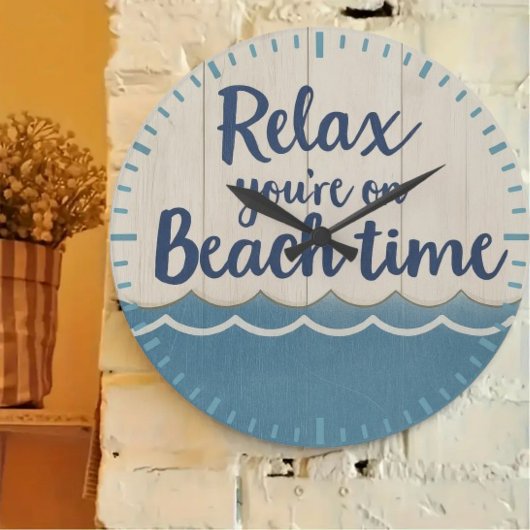 Coastal Decor “Relax, You Are on Beach Time” Große Wanduhr