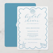 Coastal Doodle Blue White Bridal Shower  Einladung (Vorne/Hinten)