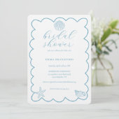Coastal Doodle Blue White Bridal Shower  Einladung (Stehend Vorderseite)