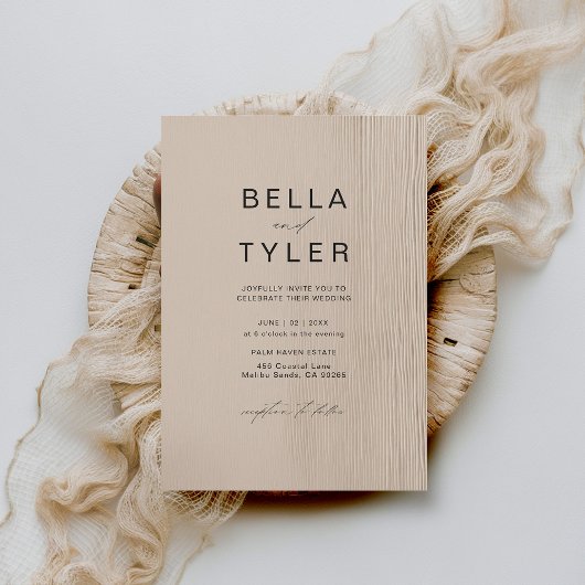 Coastal Driftwood Sand Beach Ocean Moderne Hochzei Einladung