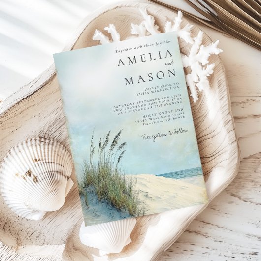 Coastal Dune Sea Grass Beach Wedding Invitation Einladung