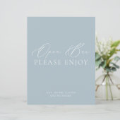 Coastal Dusty Blue & White Open Bar Wedding Sign (Stehend Vorderseite)