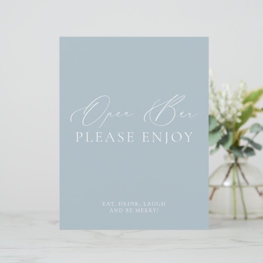 Coastal Dusty Blue & White Open Bar Wedding Sign (Stehend Vorderseite)