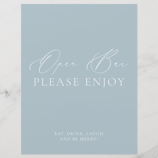 Coastal Dusty Blue & White Open Bar Wedding Sign (Vorderseite)