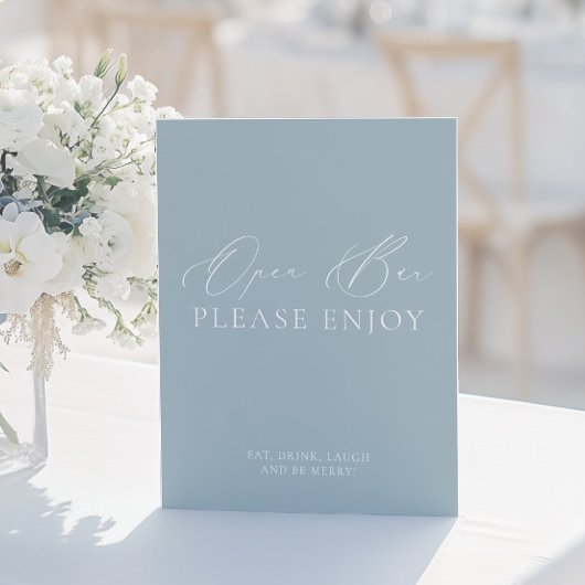 Coastal Dusty Blue & White Open Bar Wedding Sign