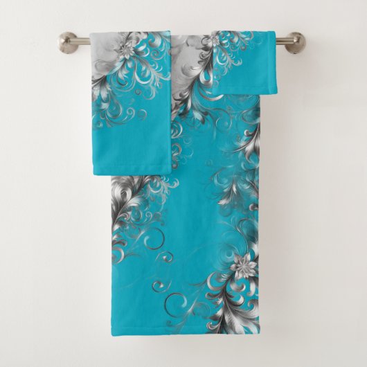 Coastal Elegance Grey Turquoise Towel Set (Insitu)