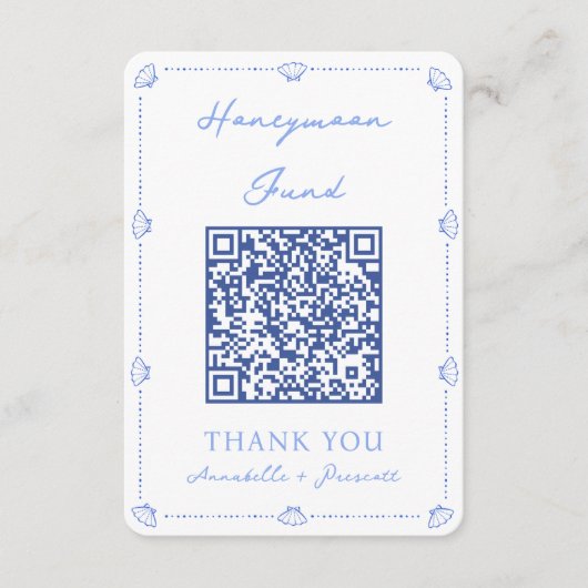 Coastal Elegant Wedding Honeymoon Fund QR Code Begleitkarte (Vorderseite)