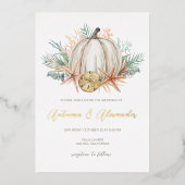 Coastal Fall Pumpkin & Muscheln Hochzeit Folieneinladung (Vorderseite)