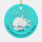 Coastal First Christmas New Zuhause Aqua Blue Foto Keramik Ornament (Vorne)