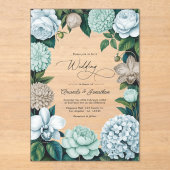 Coastal Fog/Seafoam Tint & Driftwood Beige Wedding Acryleinladungen (Vorderseite)
