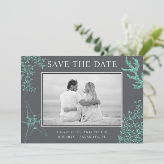 Coastal-Foto Hochzeit Speichern Sie die Datumskart Save The Date (Stehend Vorderseite)