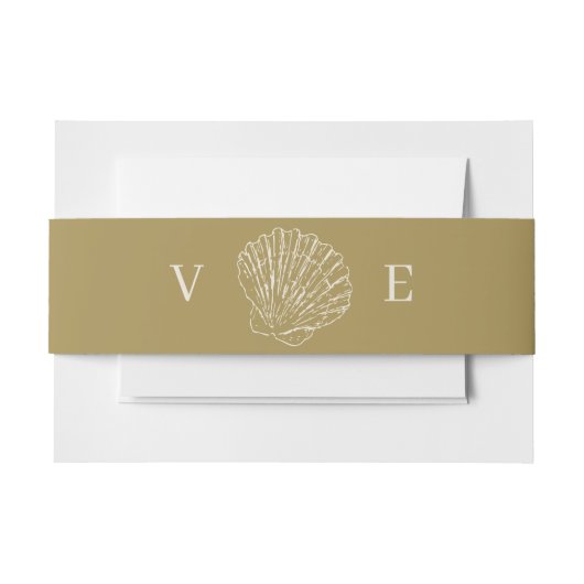 Coastal Gold & Ivory Hand Drawn Seashell Monogram Einladungsbanderole (Vorderseite Beispiel)