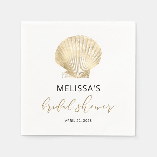Coastal Gold Seashell Black Brautparty Napkins Serviette (Vorderseite)