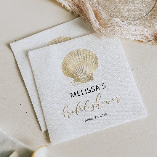 Coastal Gold Seashell Black Brautparty Napkins Serviette