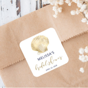Coastal Gold Seashell Navy Blaues Brautparty-Quadr Quadratischer Aufkleber