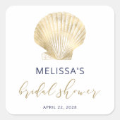 Coastal Gold Seashell Navy Blue Brautparty Squash Quadratischer Aufkleber (Vorderseite)
