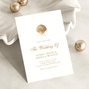 Coastal Gold Seashell & Pearls Beach Hochzeit Einladung