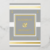 Coastal Gold White Gray Stripes Schöne Hochzeit Folieneinladung (Vorderseite)