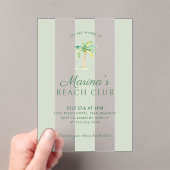 Coastal Green Cabana Streifen Palm Beach Geburtsta Acryleinladungen (Insitu (Handheld))