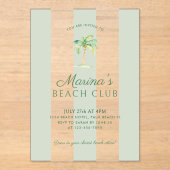 Coastal Green Cabana Streifen Palm Beach Geburtsta Acryleinladungen (Vorderseite)