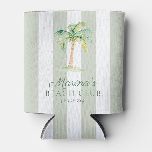 Coastal Green Cabana Stripes Palm Beach Club Dosenkühler (Vorderseite)